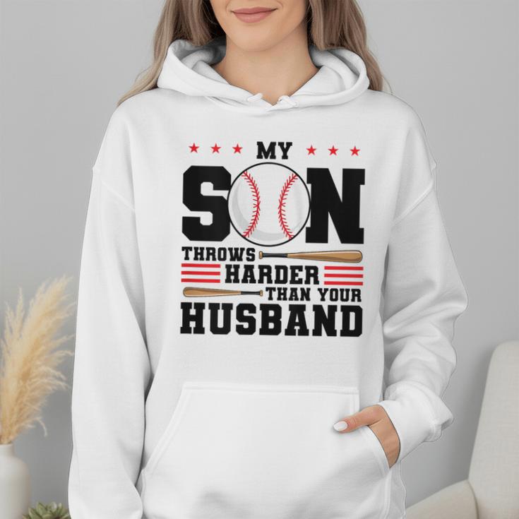 My Son Throws Harder Than Your Husband Baseball Mom Wmen Hoodie My Son Throws Harder Than Your Husband Baseball Mom Wmen Hoodie