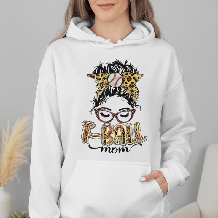 T Ball Mom Messy Bun Leopard Baseball Mom Leopard Wmen Hoodie