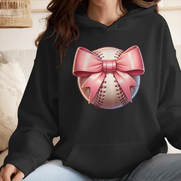 Baseball Mom Coquette Pink Bow Baseball Mom Wmen Hoodie