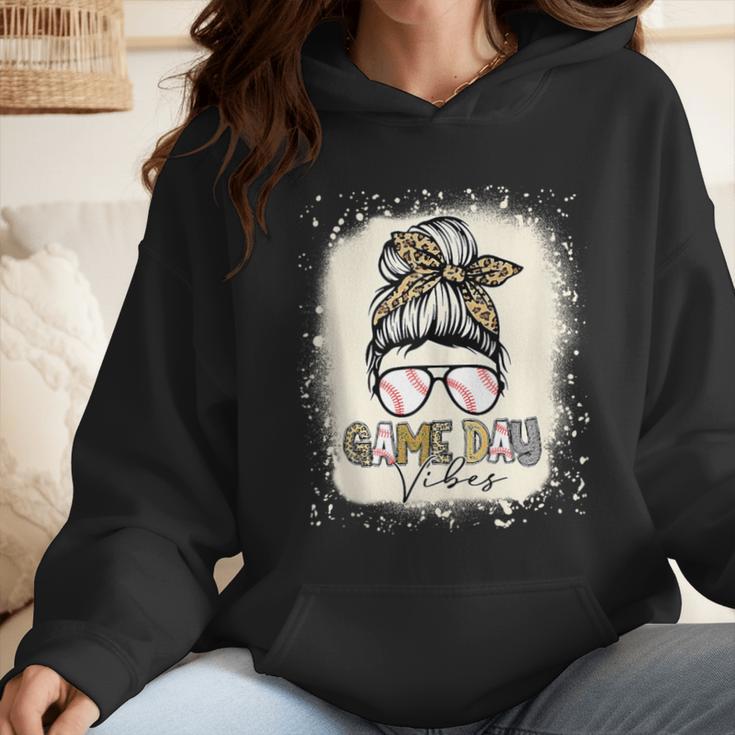 Bleached Messy Bun Game Day Vibes Baseball Mom Game Day Wmen Hoodie Bleached Messy Bun Game Day Vibes Baseball Mom Game Day Wmen Hoodie