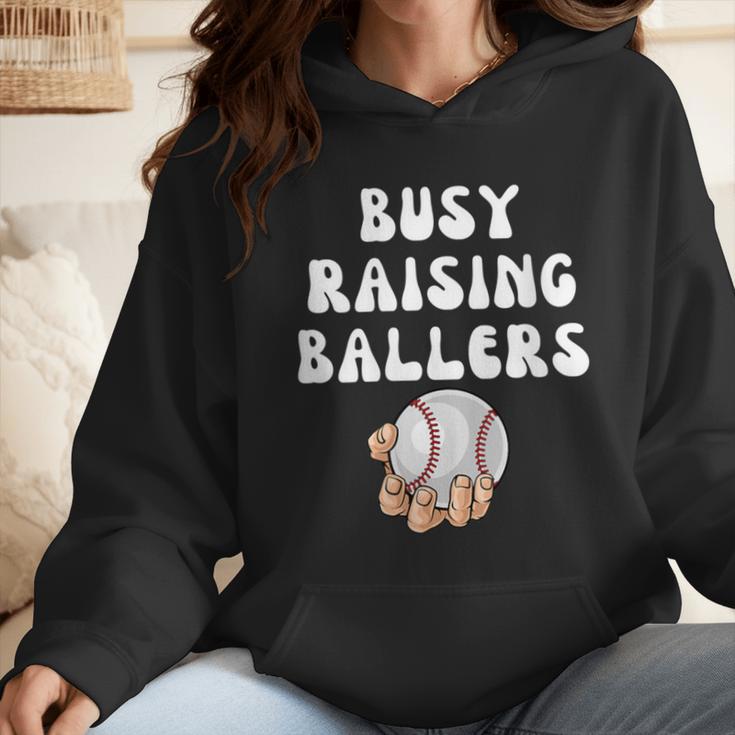 Busy Raising Ballers Baseball Mom Groovy Mother Day Wmen Hoodie