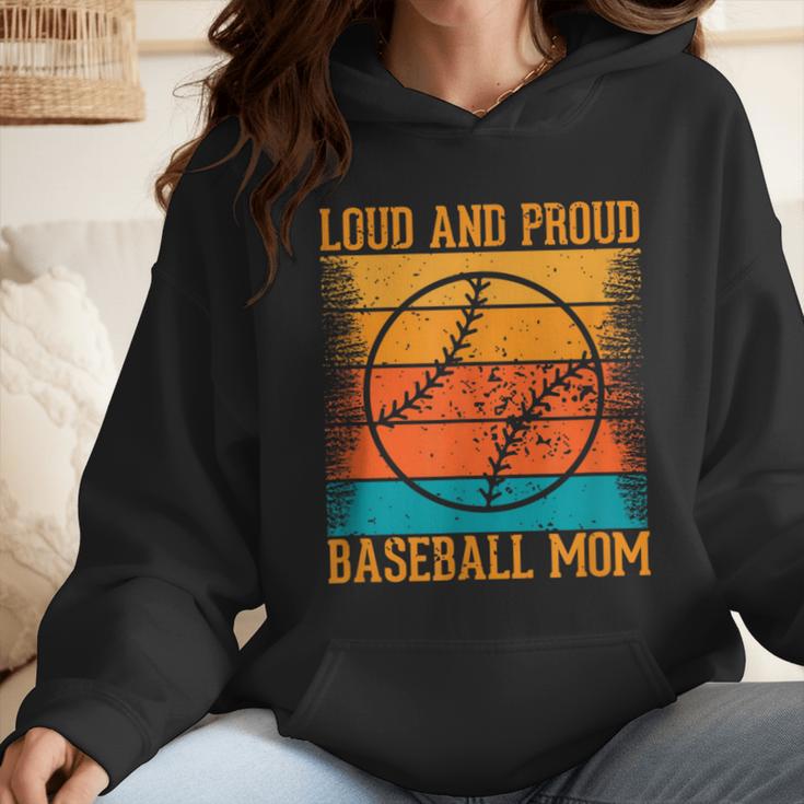 Loud And Proud Baseball Mom Vibrant Colorful Stripe Wmen Hoodie