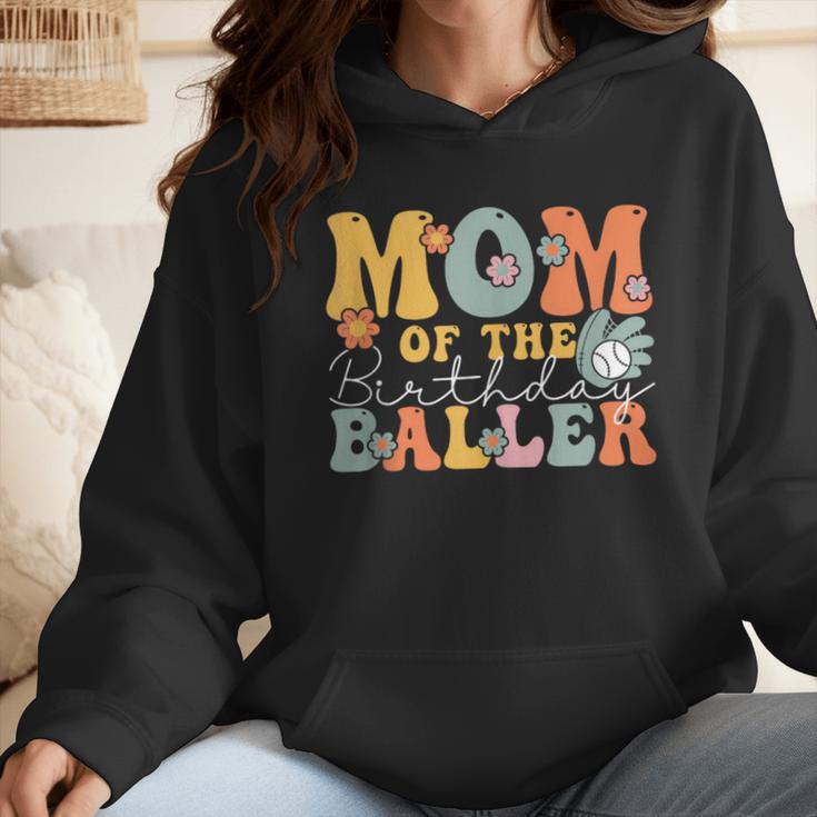 Mom Of The Birthday Baller Groovy Baseball Mom Wmen Hoodie