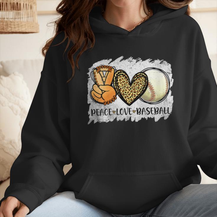 Peace Love Baseball Mom Leopard Print Mother's Day Wmen Hoodie