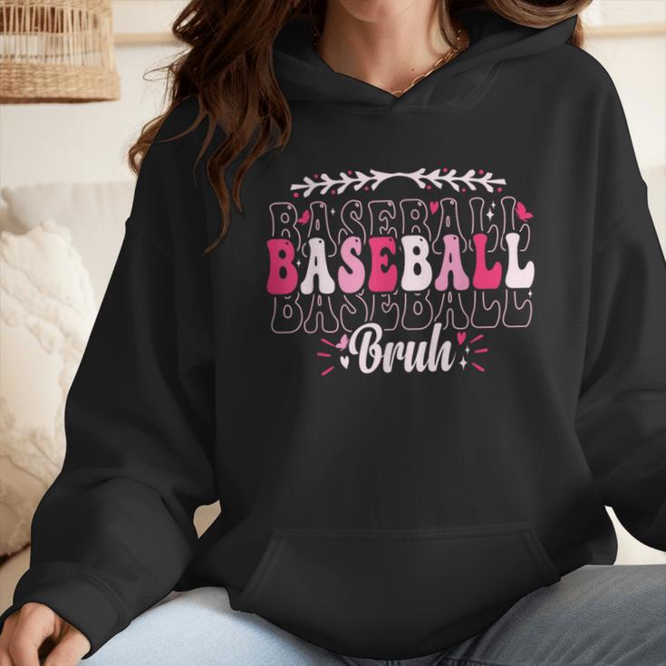 Retro Groovy Baseball Bruh Proud Baseball Mom Wmen Hoodie