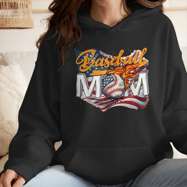 Vintage American Flag Baseball Mom Patriotic 4th July Wmen Hoodie