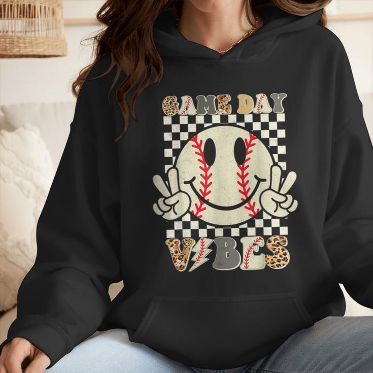 Women Kids Baseball Game Day Vibes Smile Baseball Mom Wmen Hoodie Women Kids Baseball Game Day Vibes Smile Baseball Mom Wmen Hoodie