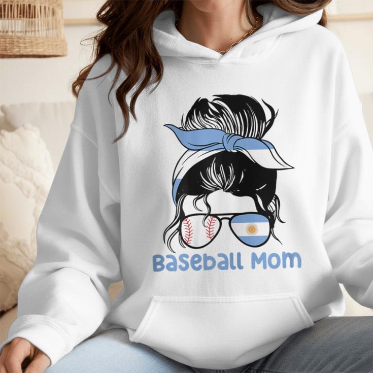 Argentina Baseball Mom Messy Bun Wmen Hoodie