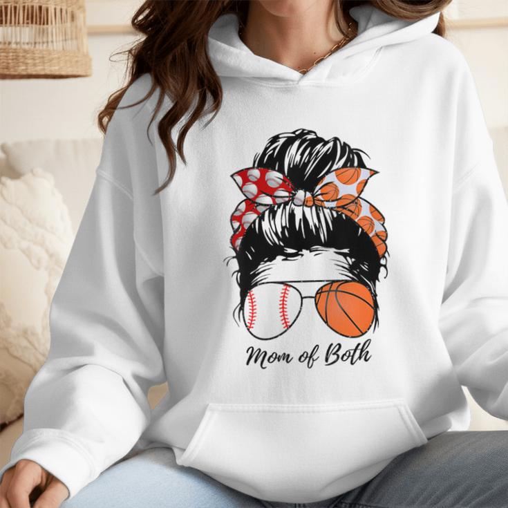 Baseball Mom Basketball Mom Of Both Messy Bun Mother's Day Wmen Hoodie Baseball Mom Basketball Mom Of Both Messy Bun Mother's Day Wmen Hoodie