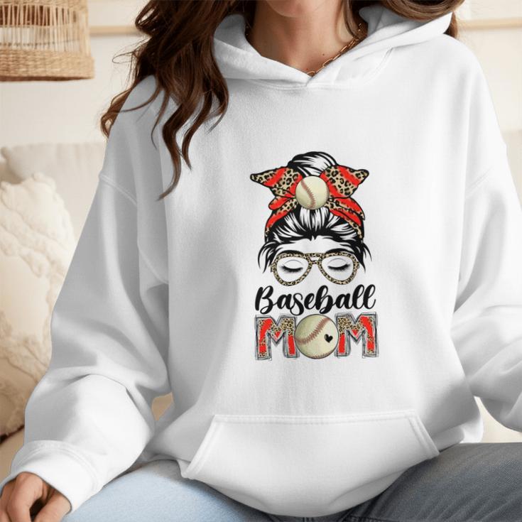 Baseball Mom Game Day Messy Bun Leopard Mother's Day Wmen Hoodie Baseball Mom Game Day Messy Bun Leopard Mother's Day Wmen Hoodie