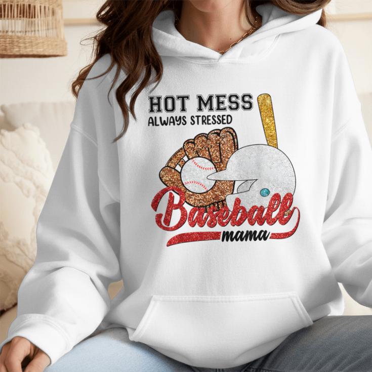 Baseball Mom Hot Mess Always Stressed Baseball Mama Wmen Hoodie
