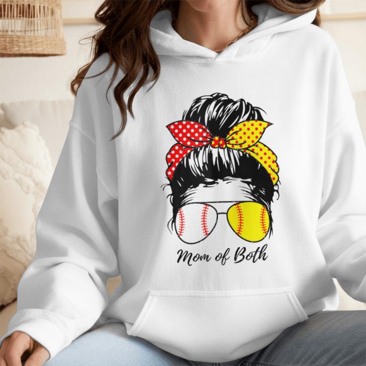 Baseball Mom Softball Mom Of Both Messy Bun Mother's Day Wmen Hoodie Baseball Mom Softball Mom Of Both Messy Bun Mother's Day Wmen Hoodie
