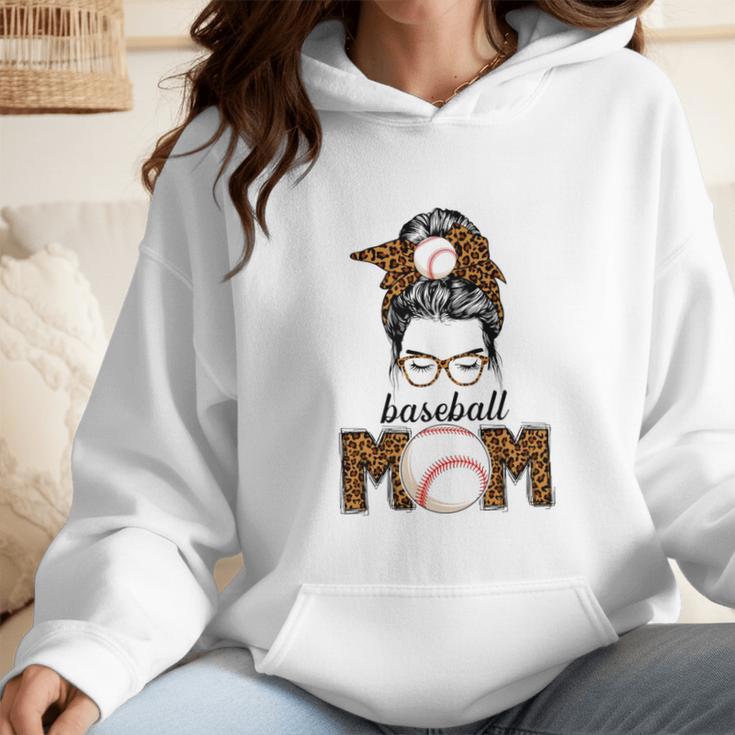 Baseball Mom Women Messy Bun Leopard Mother's Day Wmen Hoodie Baseball Mom Women Messy Bun Leopard Mother's Day Wmen Hoodie