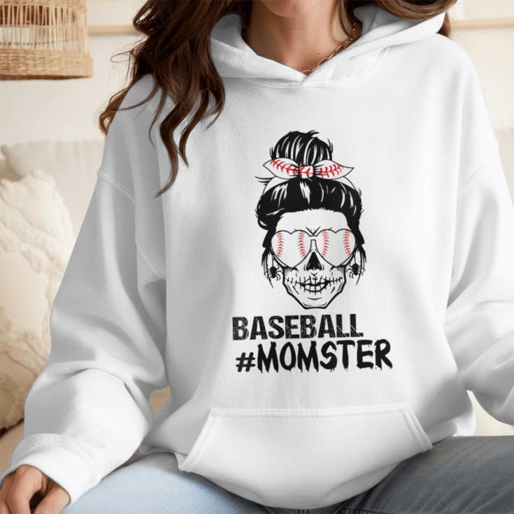 Baseball Momster Messy Bun Skull Mom For Women Halloween Wmen Hoodie