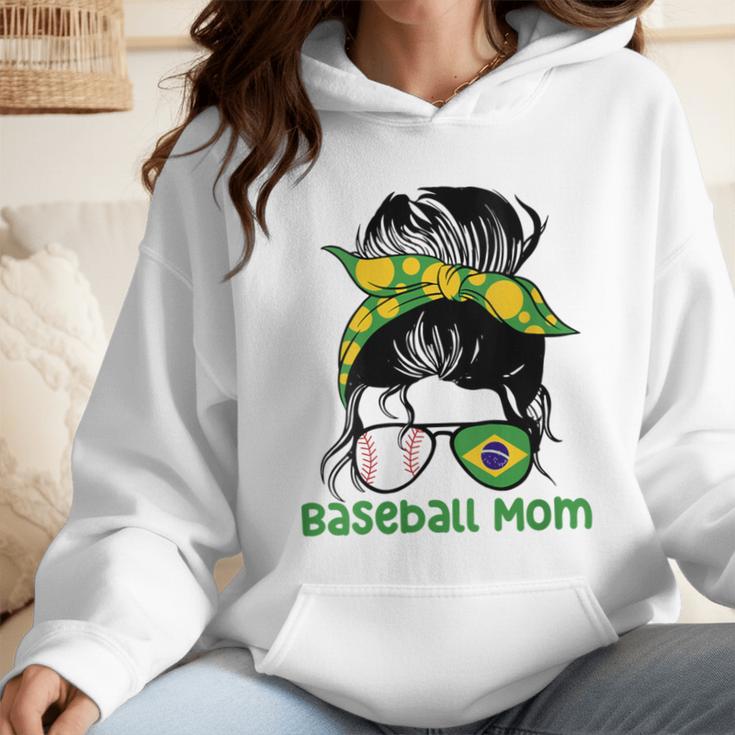 Brazil Baseball Mom Messy Bun Wmen Hoodie Brazil Baseball Mom Messy Bun Wmen Hoodie