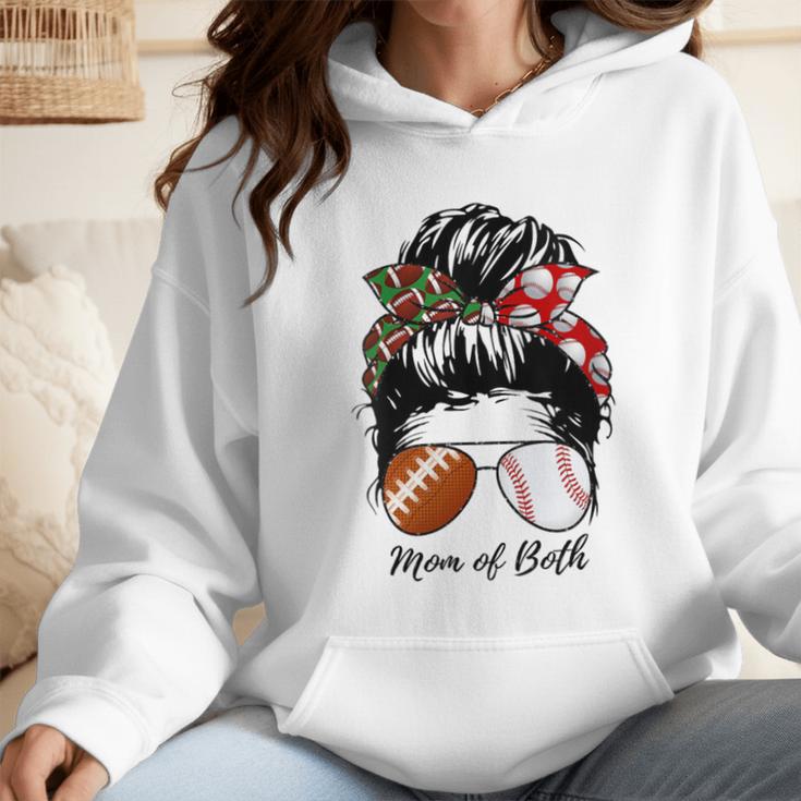 Football Mom Baseball Mom Of Both Messy Bun Mother's Day Wmen Hoodie