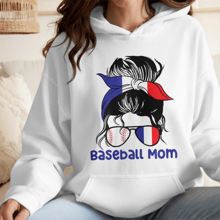 French Baseball Mom France Messy Bun Wmen Hoodie French Baseball Mom France Messy Bun Wmen Hoodie