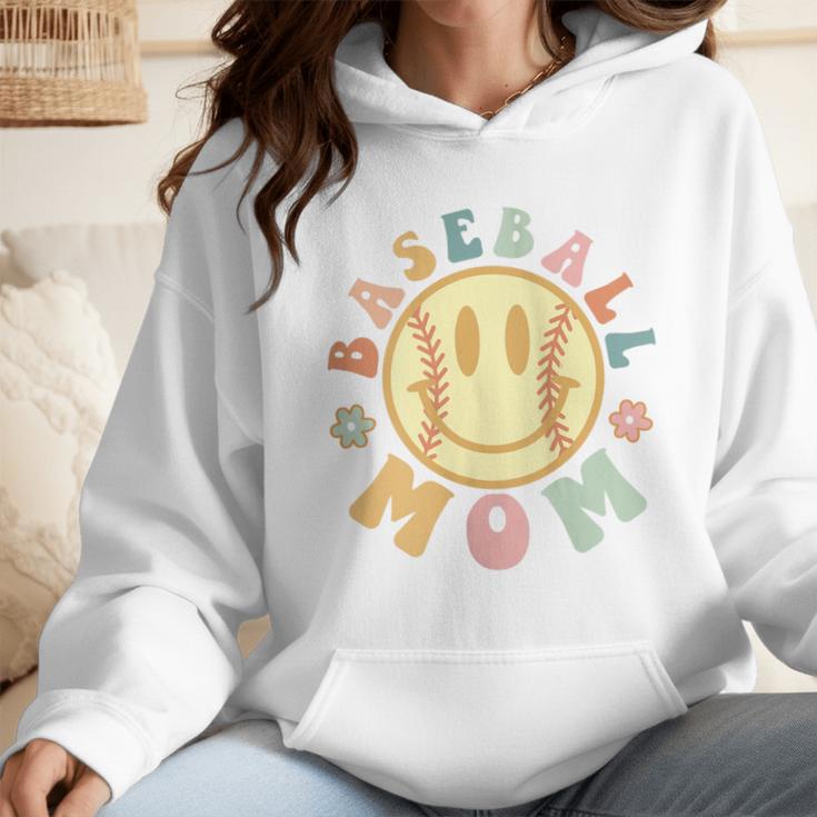 Groovy Retro Floral Happy Smiling Face Baseball Mom Wmen Hoodie Groovy Retro Floral Happy Smiling Face Baseball Mom Wmen Hoodie