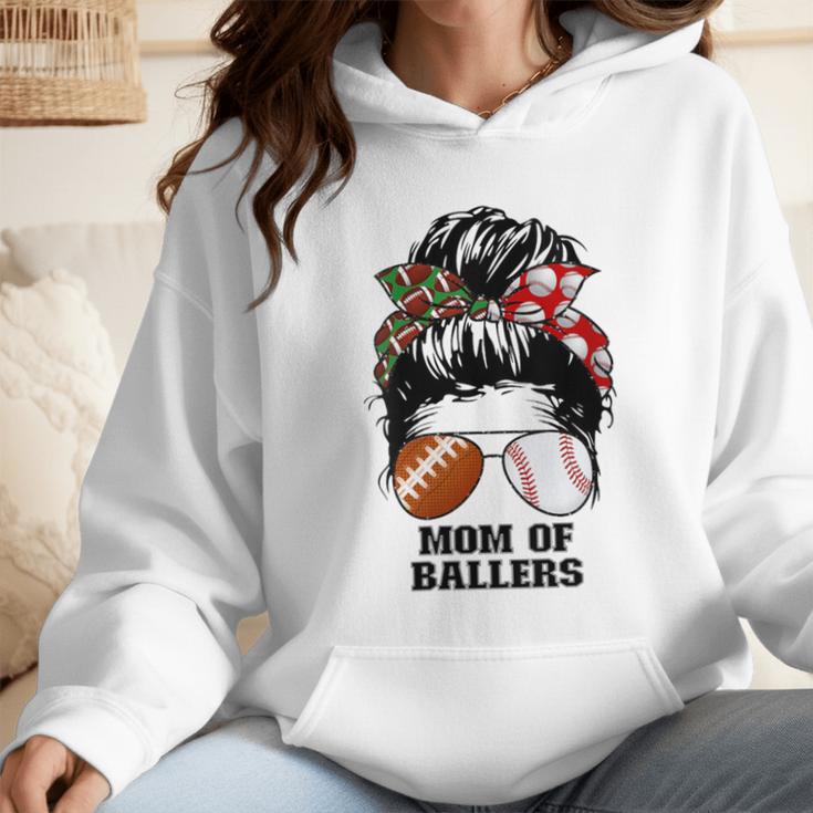 Mom Of Ballers Messy Bun Football Mom Baseball Mom Of Both Wmen Hoodie