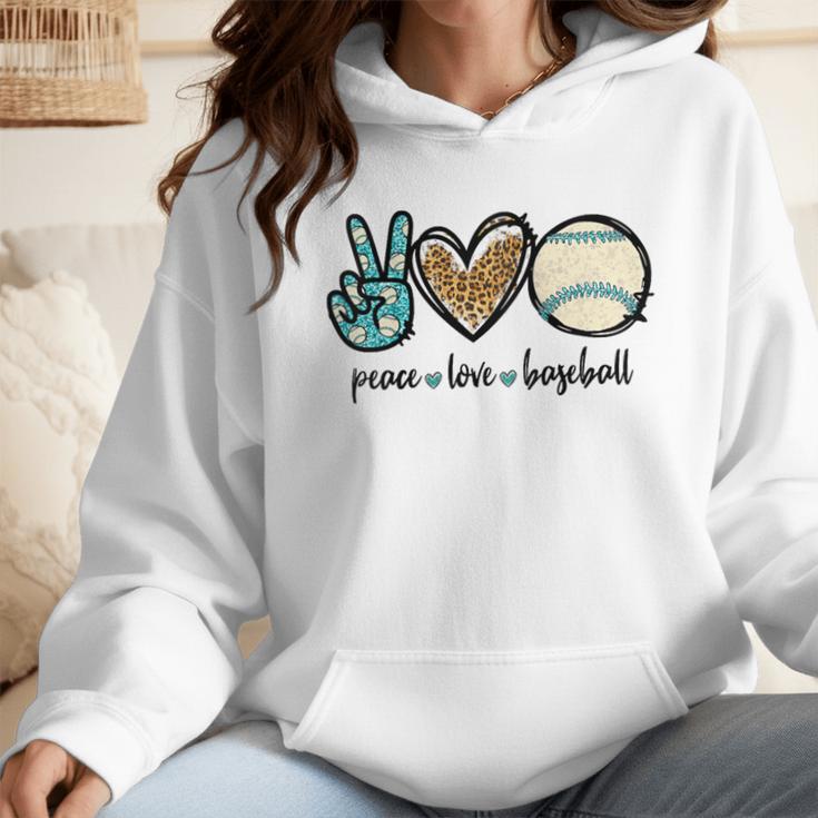 Peace Love Baseball Lover Motif For Women Pink Baseball Mom Wmen Hoodie