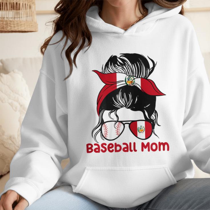 Peru Baseball Mom Messy Bun Wmen Hoodie Peru Baseball Mom Messy Bun Wmen Hoodie