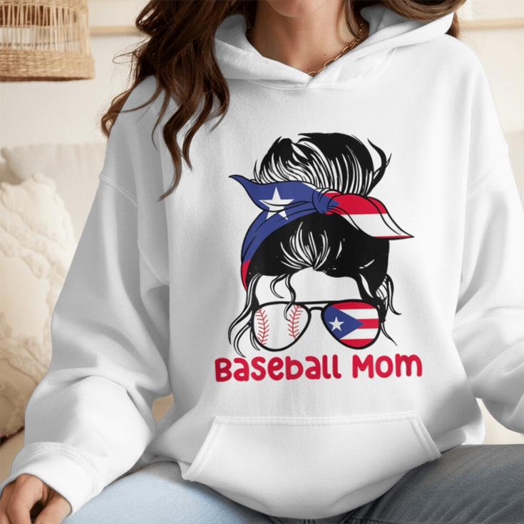 Puerto Rico Baseball Mom Messy Bun Boricua Wmen Hoodie