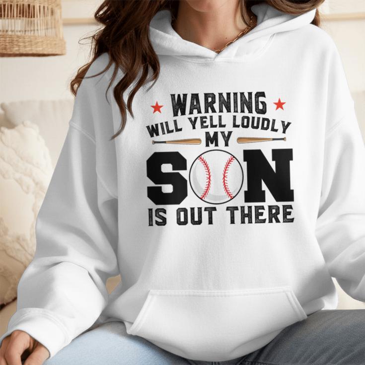 Warning Will Yell Loudly My Son Baseball Mom Wmen Hoodie