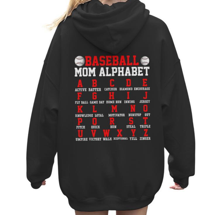 Baseball Mom Alphabet Parent Mama Player Game Sport Fan Women Hoodie Back Print