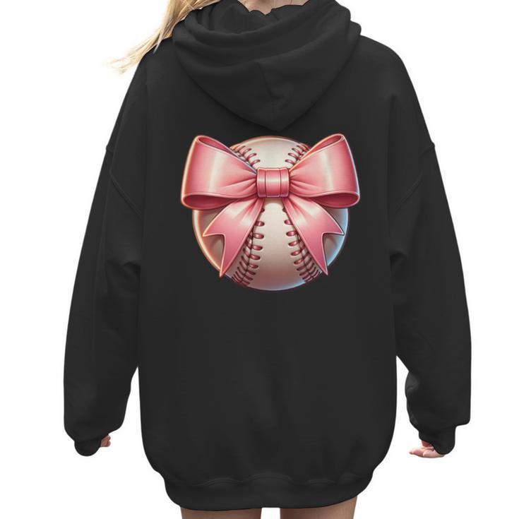 Baseball Mom Coquette Pink Bow Baseball Mom Women Hoodie Back Print