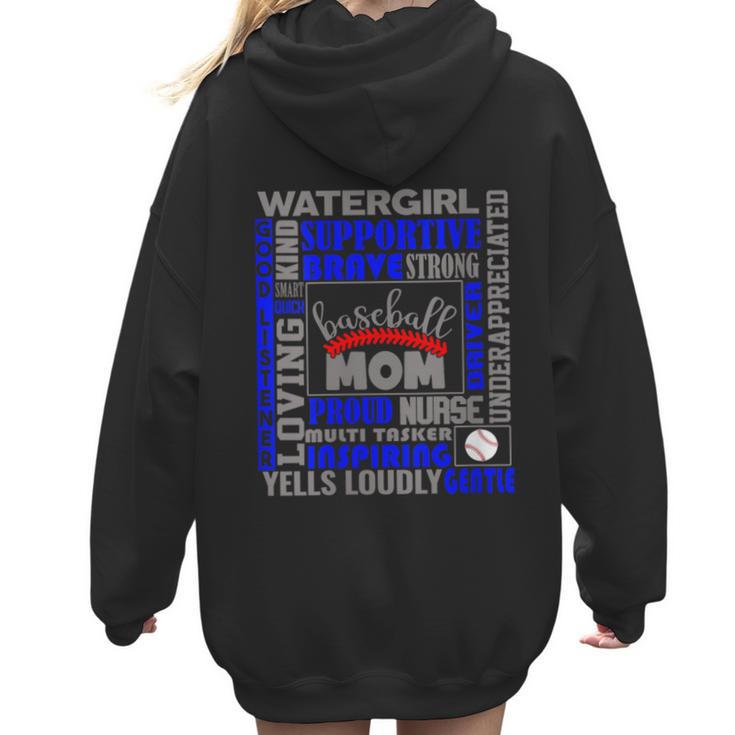 Baseball Mom Traits For Great Mothers Grey And Blue Women Hoodie Back Print
