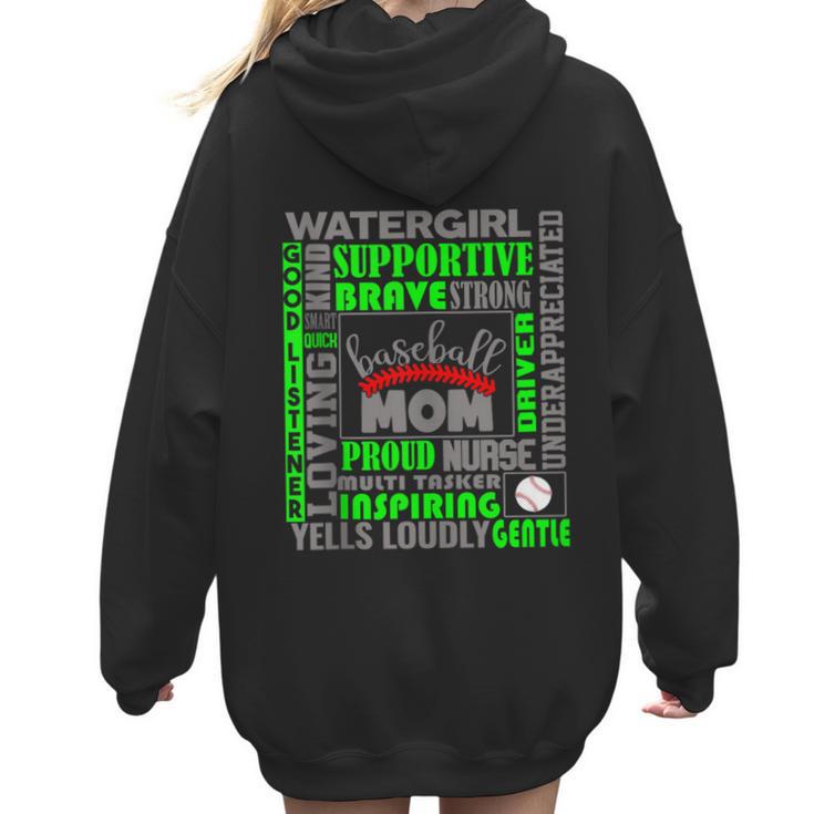 Baseball Mom Traits For Great Mothers Grey And Green Women Hoodie Back Print