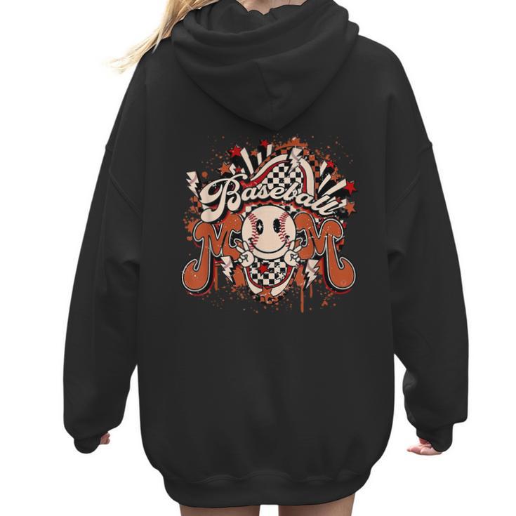 Baseball Mom Vintage Retro Groovy Sport Fan Mother Day Women Hoodie Back Print
