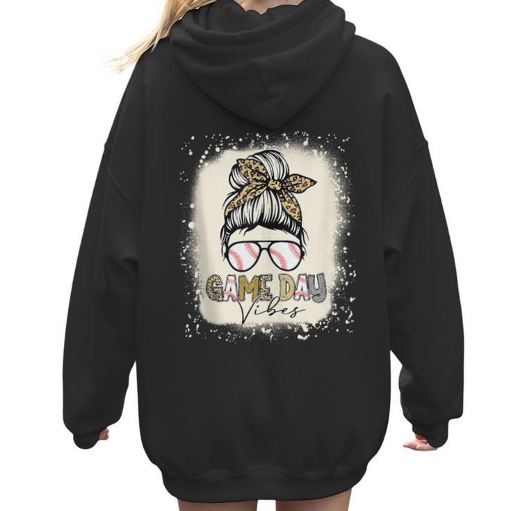Bleached Messy Bun Game Day Vibes Baseball Mom Game Day Women Hoodie Back Print