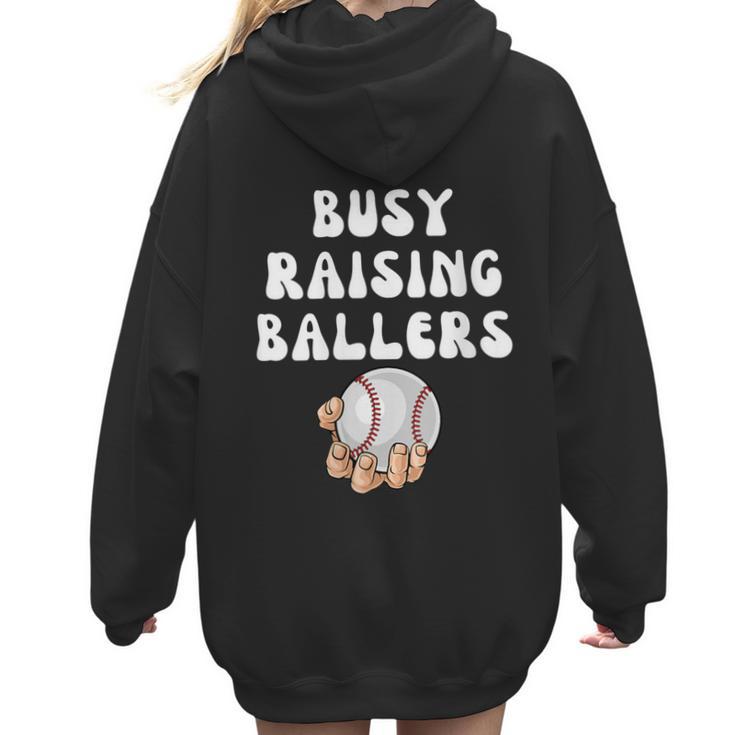 Busy Raising Ballers Baseball Mom Groovy Mother Day Women Hoodie Back Print
