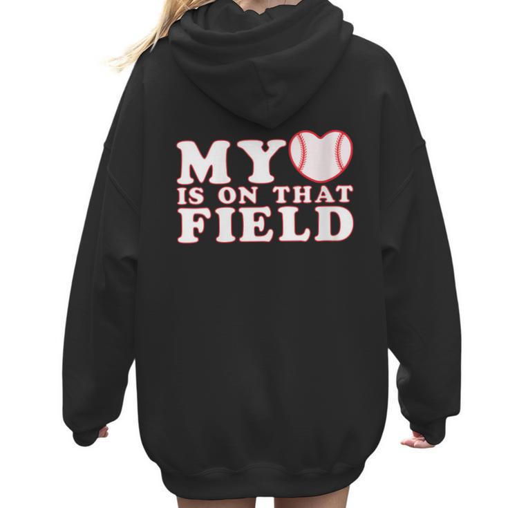 My Heart Is On That Court Baseball Mom Women Hoodie Back Print