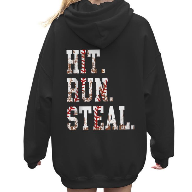 Hit Run Steal Baseball Mom For Women Baseball Women Hoodie Back Print