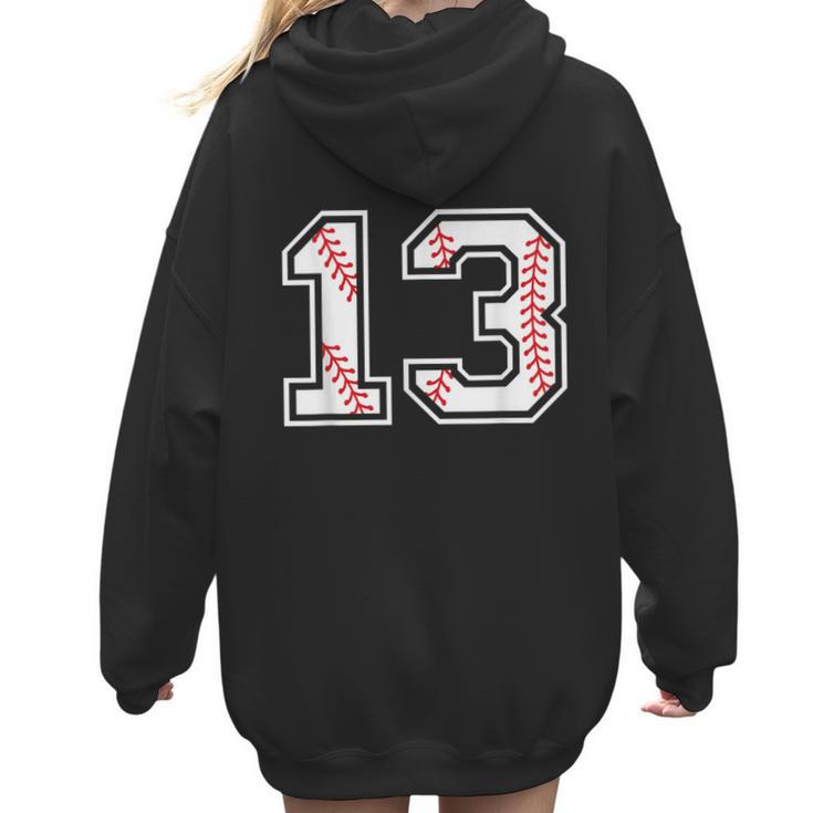 Lucky Number 13 Baseball Mom Baseball Number 13 Lucky 13 Women Hoodie Back Print