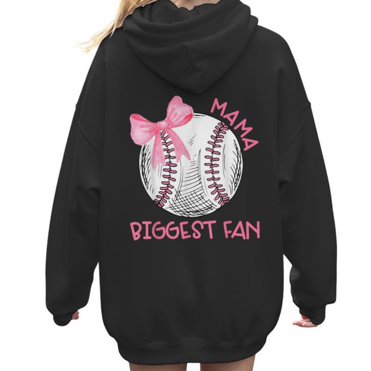 Mama Biggest Fan Coquette Bow Baseball Mom Fan Mother's Day Women Hoodie Back Print