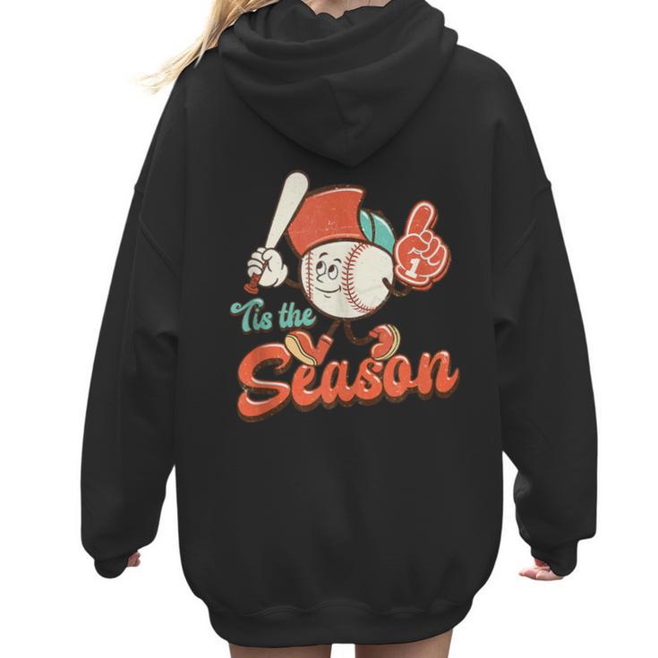 Retro Tis The Season Baseball Mom Baseball Lover Boys Kids Women Hoodie Back Print