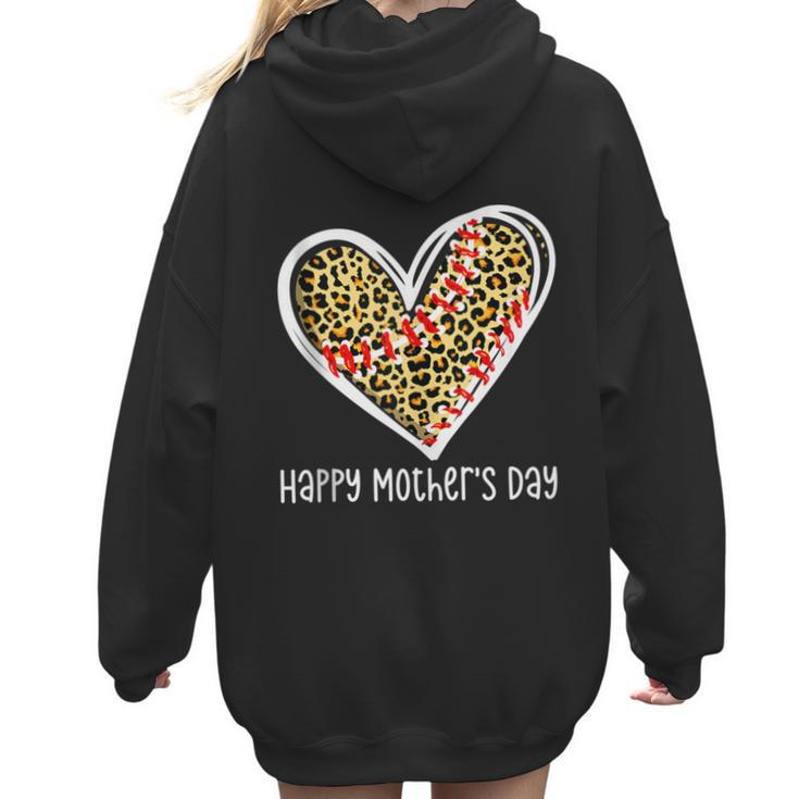 Softball Baseball Mom Valentine Leopard Heart Mother's Day Women Hoodie Back Print