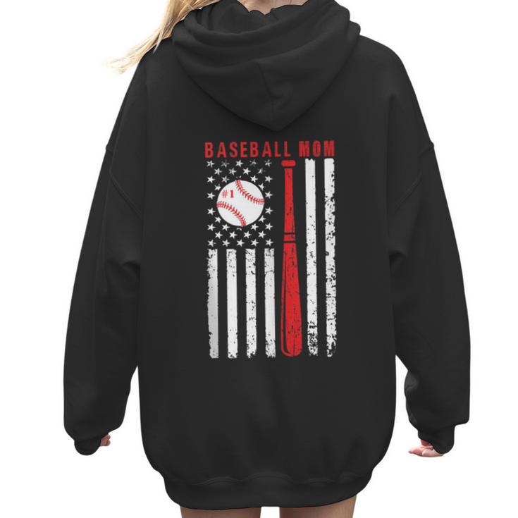 Vintage Baseball Flag Women Baseball Mom Women Hoodie Back Print