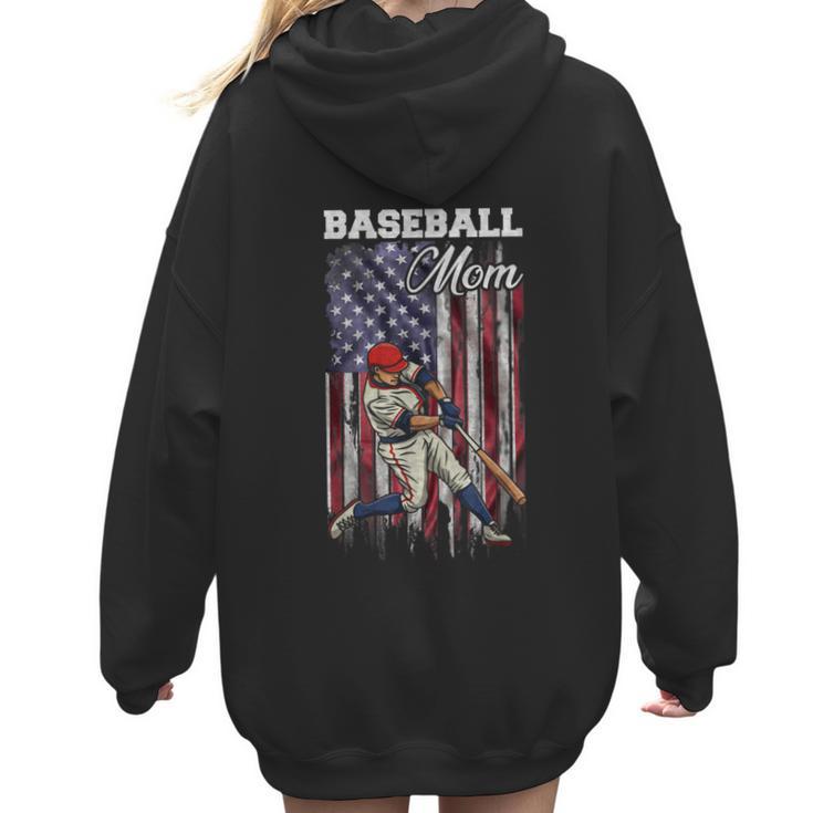 Vintage USA Flag Baseball Player Proud Baseball Mom Women Hoodie Back Print