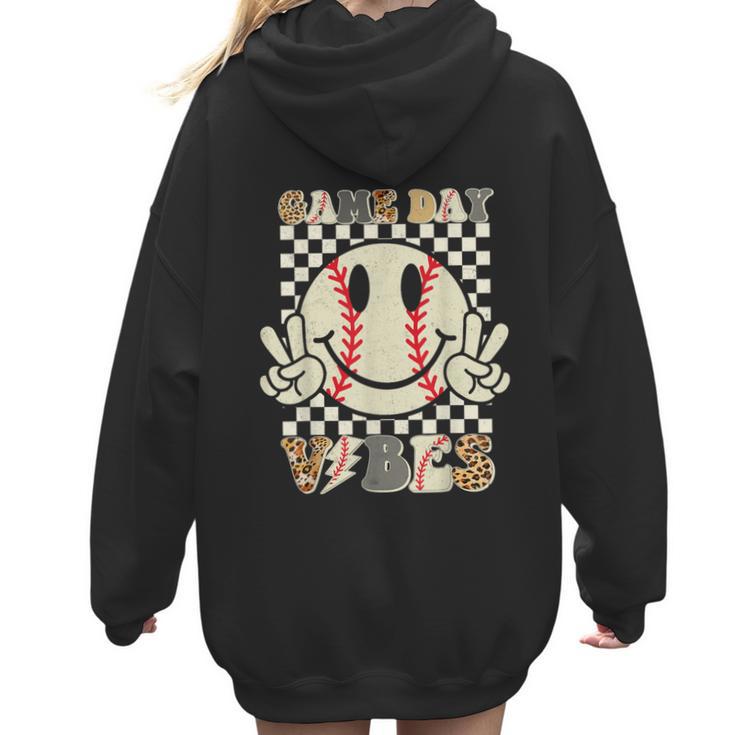 Women Kids Baseball Game Day Vibes Smile Baseball Mom Women Hoodie Back Print