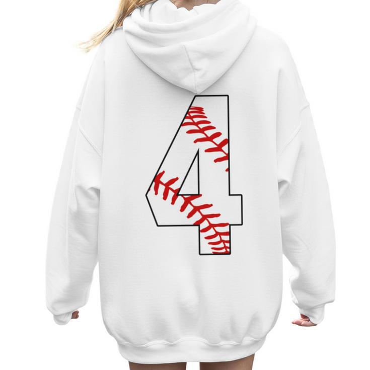 4 Laces 4th Birthday Boy Four Years Baseball Mom T-Shirt Women Hoodie Back Print