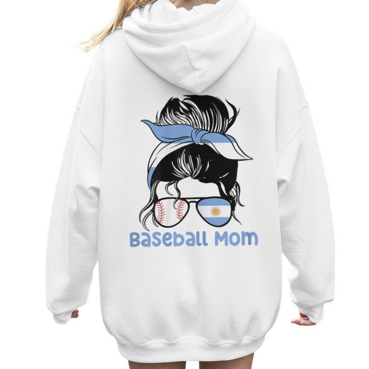 Argentina Baseball Mom Messy Bun Women Hoodie Back Print
