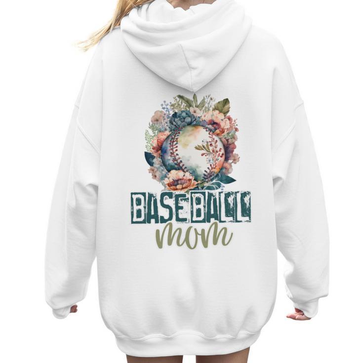 Artsy Baseball Mom Flowers Unique Game Day Ball Distressed Women Hoodie Back Print