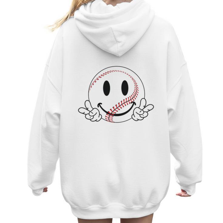 Baseball Mom Era Ball Mom Smile Face Groovy Mother's Day Women Hoodie Back Print