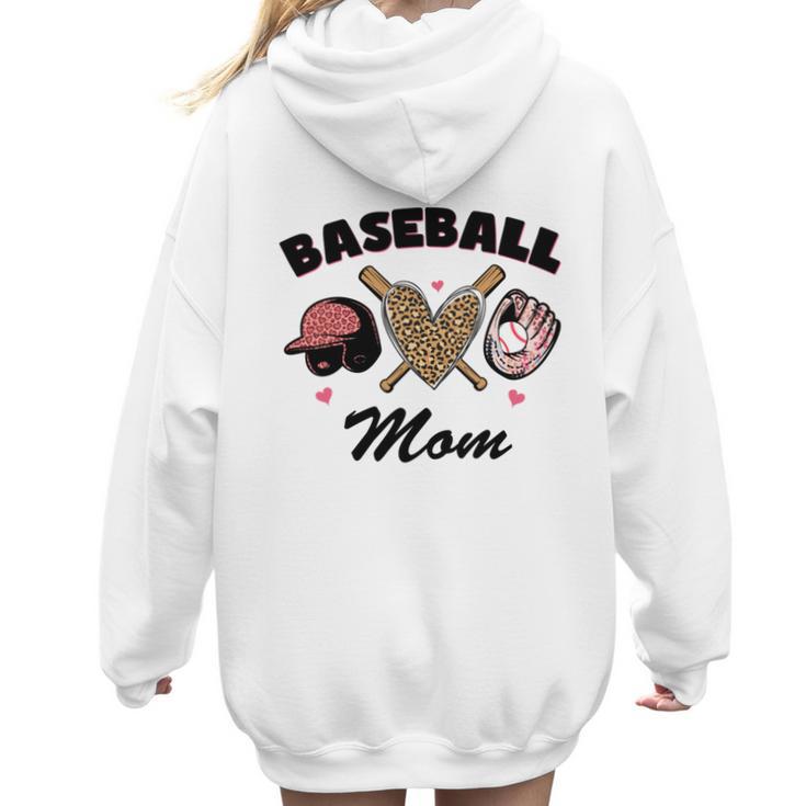 Baseball Mom Leopard Heart Game Day Love Mommy Women Hoodie Back Print