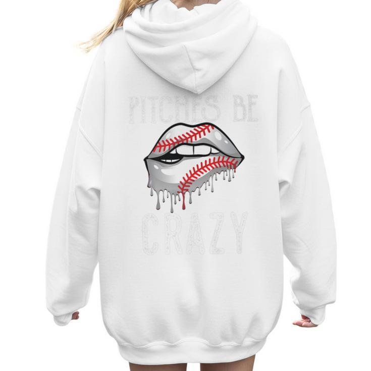 Baseball Mom Pitches Be Crazy Lips Premium Women Hoodie Back Print
