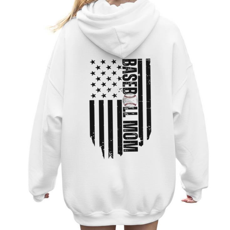 Baseball Mom USA Flag Baseball Mama Day Vibes Mama Women Hoodie Back Print